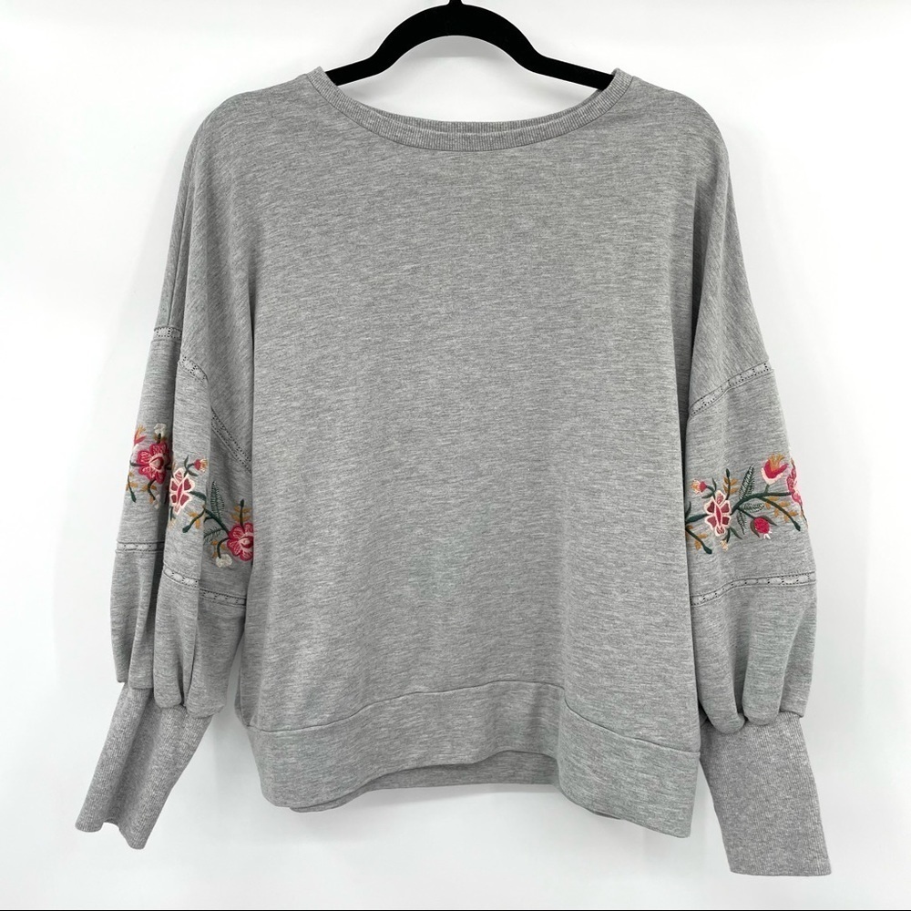 Mustard Seed Grey Sweatshirt with Cute Floral Embroidery Detail - Picture 2 of 11